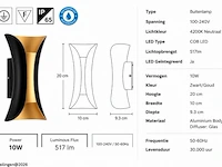 4 x led buiten wandlamp – 10w – 4200k neutraal wit - zwart/goud – ip65 – marvel-10 - afbeelding 5 van  6