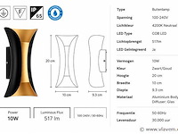 4 x led buiten wandlamp – 10w – 4200k neutraal wit - zwart/goud – ip65 – marvel-10 - afbeelding 4 van  5