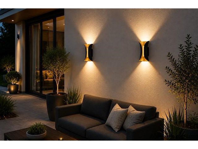 4 x led buiten wandlamp – 10w – 4200k neutraal wit - zwart/goud – ip65 – marvel-10 - afbeelding 1 van  5