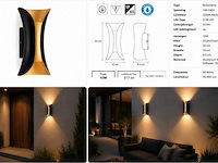 4 x led buiten wandlamp – 10w – 4200k neutraal wit - zwart/goud – ip65 – marvel-10 - afbeelding 5 van  5