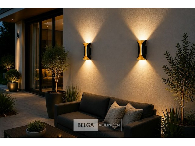 4 x led buiten wandlamp – 10w – 4200k neutraal wit - zwart/goud – ip65 – marvel-10 - afbeelding 2 van  6