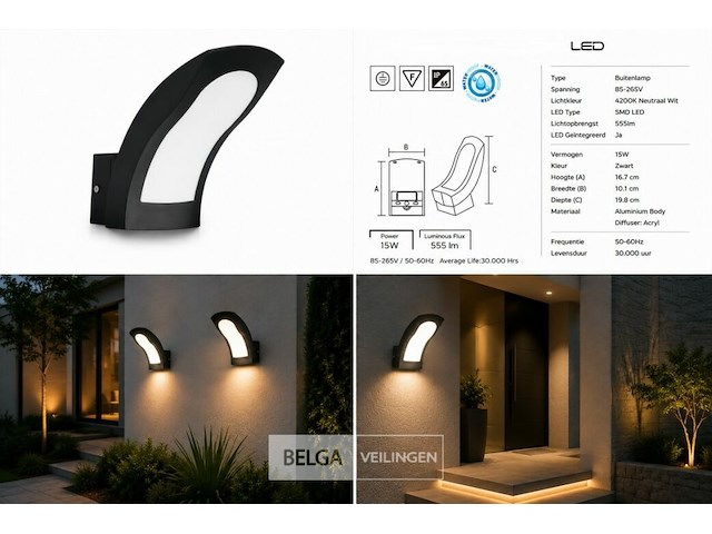 4 x led buiten wandlamp – 15w – 4200k neutraal wit - zwart – ip65 – superb - afbeelding 6 van  6