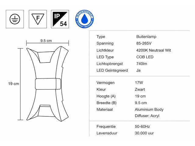 4 x led buiten wandlamp – 17w – 4200k neutraal wit - zwart – ip54 – viper - afbeelding 15 van  15