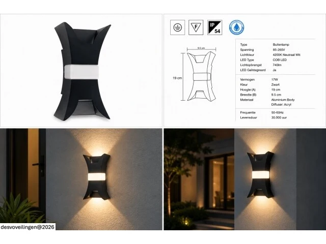 4 x led buiten wandlamp – 17w – 4200k neutraal wit - zwart – ip54 – viper - afbeelding 6 van  6