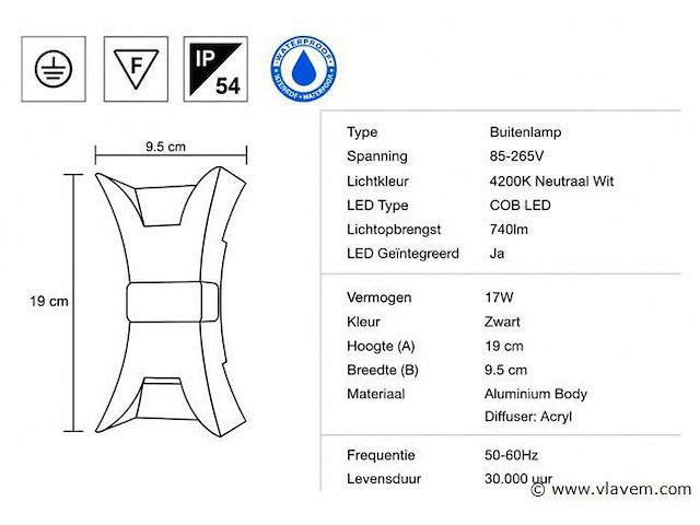 4 x led buiten wandlamp – 17w – 4200k neutraal wit - zwart – ip54 – viper - afbeelding 4 van  5