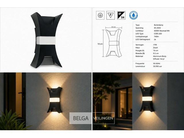4 x led buiten wandlamp – 17w – 4200k neutraal wit - zwart – ip54 – viper - afbeelding 6 van  6