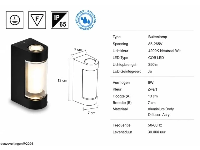 4 x led buiten wandlamp – 6w – 4200k neutraal wit - zwart – ip65 – vector-6 - afbeelding 5 van  6