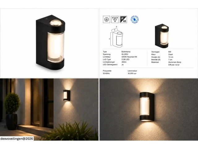 4 x led buiten wandlamp – 6w – 4200k neutraal wit - zwart – ip65 – vector-6 - afbeelding 6 van  6
