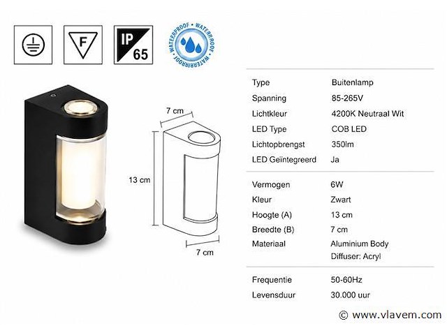 4 x led buiten wandlamp – 6w – 4200k neutraal wit - zwart – ip65 – vector-6 - afbeelding 4 van  5