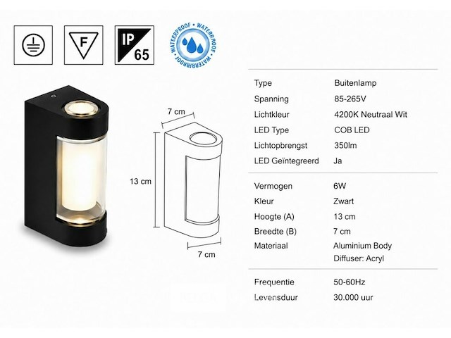 4 x led buiten wandlamp – 6w – 4200k neutraal wit - zwart – ip65 – vector-6 - afbeelding 5 van  6