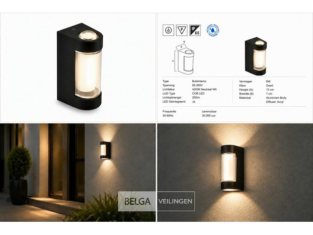 4 x led buiten wandlamp – 6w – 4200k neutraal wit - zwart – ip65 – vector-6 - afbeelding 6 van  6