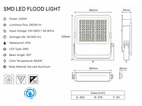 4 x led floodlight 200w – 6400k koud wit - zwart – ip65 – borneo-200 - afbeelding 1 van  5