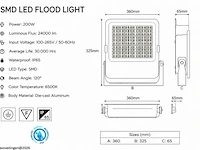 4 x led floodlight 200w – 6400k koud wit - zwart – ip65 – borneo-200 - afbeelding 5 van  6