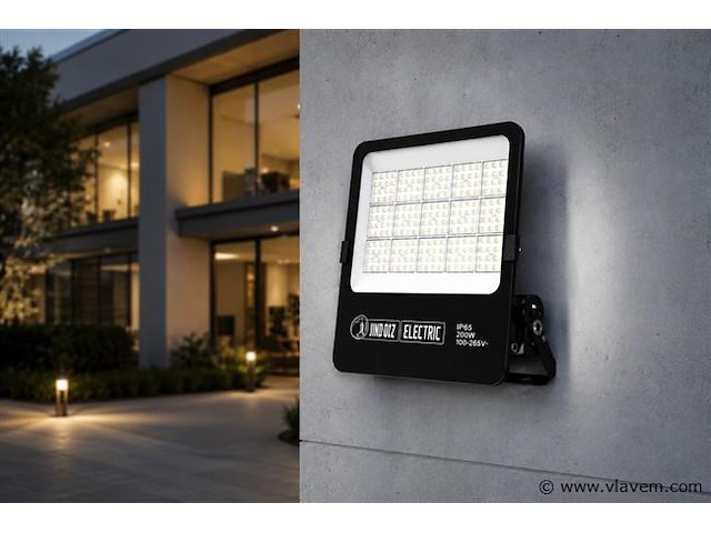 4 x led floodlight 200w – 6400k koud wit - zwart – ip65 – borneo-200 - afbeelding 1 van  5