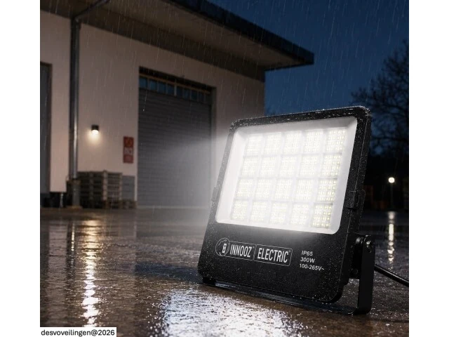 4 x led floodlight 300w – 6400k koud wit - zwart – ip65 – borneo-300 - afbeelding 2 van  6