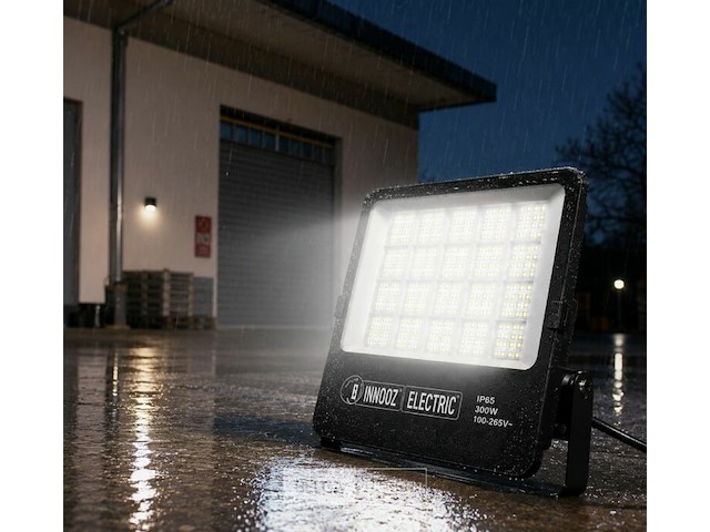 4 x led floodlight 300w – 6400k koud wit - zwart – ip65 – borneo-300 - afbeelding 2 van  6
