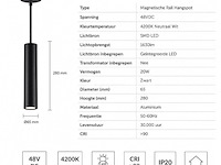 4 x led hangspot voor magnetische rail – 48v – 20w – 3000k warm wit - afbeelding 2 van  5