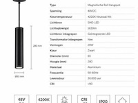 4 x led hangspot voor magnetische rail – 48v – 20w – 4200k neutraal wit - afbeelding 4 van  5