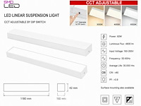 4 x led lineaire hanglamp 60w – 3cct instelbaar - wit – fortis-60 3cct - afbeelding 5 van  6
