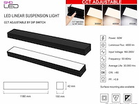 4 x led lineaire hanglamp 60w – 3cct instelbaar - zwart – fortis-60 3cct - afbeelding 4 van  5