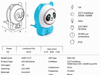 4 x led nachtlamp 1w – 2cct instelbaar - panda design – ip20 – andy 2cct - afbeelding 5 van  6
