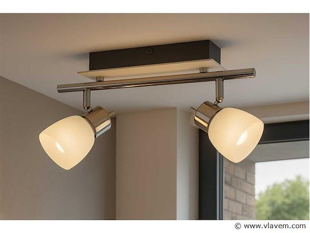 4 x led plafondlamp – 2 spots – 2 x 4w – 4000k neutraal wit – zilver – hl7192l - afbeelding 1 van  4