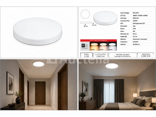 4 x led plafondlamp 32w – 3cct verstelbaar - wit – ip20 – hazel-32 3cct - afbeelding 5 van  5