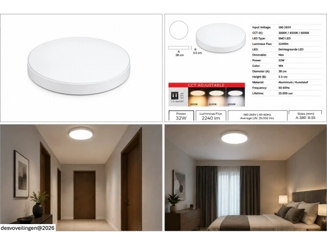 4 x led plafondlamp 32w – 3cct verstelbaar - wit – ip20 – hazel-32 3cct - afbeelding 6 van  6
