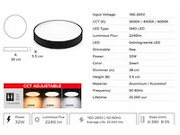 4 x led plafondlamp 32w – 3cct verstelbaar - zwart – ip20 – hazel-32 3cct - afbeelding 1 van  5