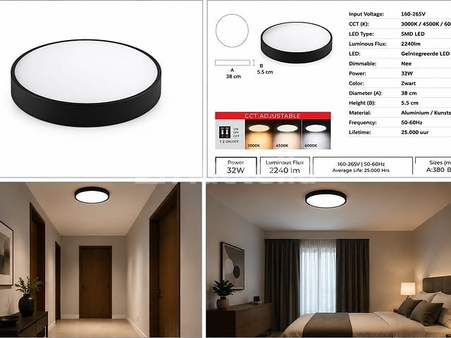 4 x led plafondlamp 32w – 3cct verstelbaar - zwart – ip20 – hazel-32 3cct - afbeelding 2 van  5
