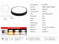 4 x led plafondlamp 32w – 3cct verstelbaar - zwart – ip20 – hazel-32 3cct - afbeelding 4 van  5