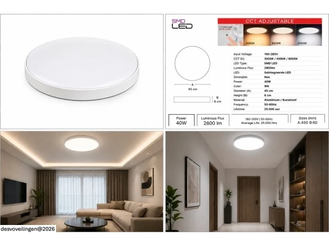 4 x led plafondlamp 40w – 3cct verstelbaar - wit – ip20 – hazel-40 3cct - afbeelding 6 van  6