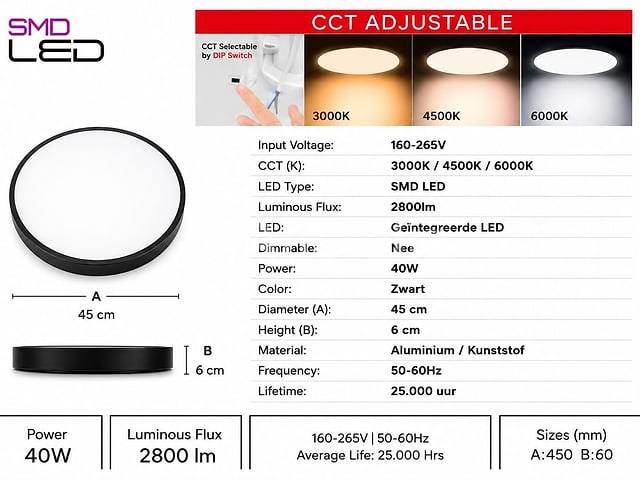 4 x led plafondlamp 40w – 3cct verstelbaar - zwart – ip20 – hazel-40 3cct - afbeelding 3 van  5