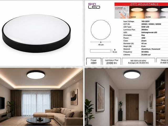 4 x led plafondlamp 40w – 3cct verstelbaar - zwart – ip20 – hazel-40 3cct - afbeelding 4 van  5