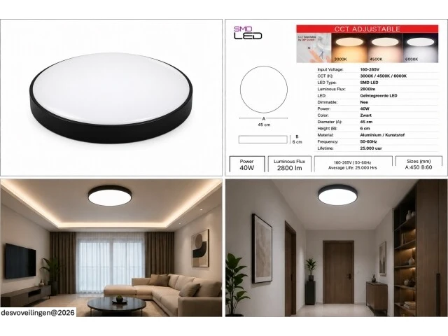 4 x led plafondlamp 40w – 3cct verstelbaar - zwart – ip20 – hazel-40 3cct - afbeelding 6 van  6