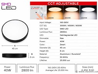 4 x led plafondlamp 40w – 3cct verstelbaar - zwart – ip20 – hazel-40 3cct - afbeelding 4 van  5