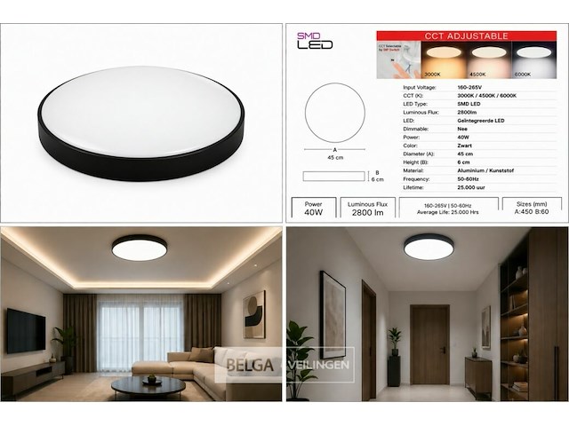 4 x led plafondlamp 40w – 3cct verstelbaar - zwart – ip20 – hazel-40 3cct - afbeelding 6 van  6