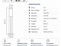 4 x led tuinlamp – e27 – ip44 – zwart – 80cm – buitenverlichting – kavak-5 - afbeelding 5 van  6