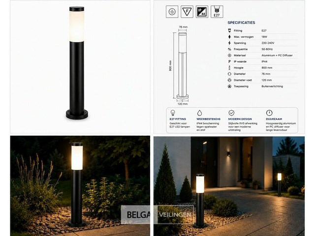 4 x led tuinlamp – e27 – ip44 – zwart – 80cm – buitenverlichting – kavak-5 - afbeelding 6 van  6
