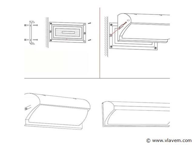 4 x led wandlamp – 12w – 3500k neutraal wit – ip54 – zwart – saw-05 - afbeelding 4 van  4