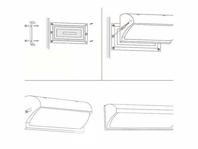 4 x led wandlamp – 12w – 3500k neutraal wit – ip54 – zwart – saw-05 - afbeelding 5 van  5