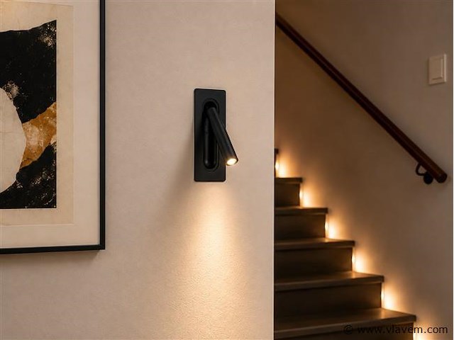 4 x led wandlamp 3w – 4200k neutraal wit - zwart – ip20 – belek - afbeelding 3 van  5