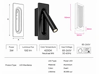 4 x led wandlamp 3w – 4200k neutraal wit - zwart – ip20 – belek - afbeelding 15 van  15
