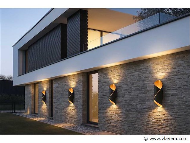 4 x led wandlamp – 6w – 3500k neutraal wit – ip54 – zwart/goud – sw-35 - afbeelding 2 van  4