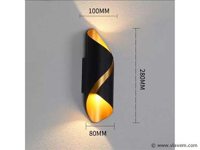 4 x led wandlamp – 6w – 3500k neutraal wit – ip54 – zwart/goud – sw-35 - afbeelding 4 van  4