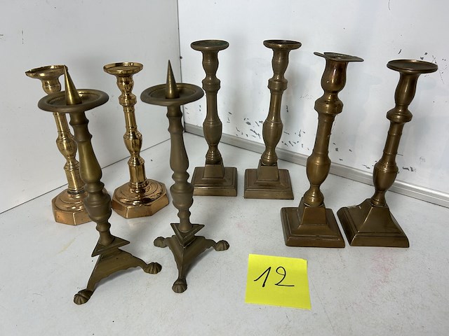 4 x paar antieke koperen kandelaars (8 items) - afbeelding 1 van  3