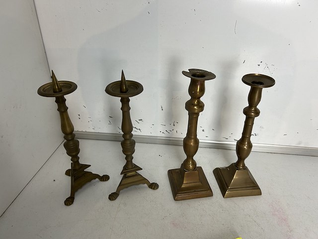 4 x paar antieke koperen kandelaars (8 items) - afbeelding 3 van  3