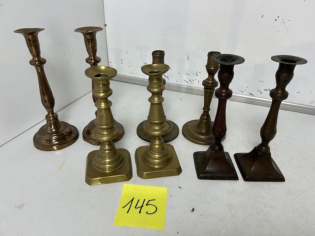 4 x paar antieke koperen kandelaars (8 items) - afbeelding 1 van  3