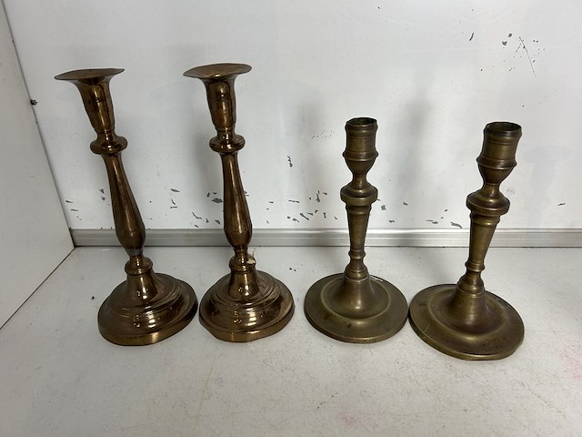 4 x paar antieke koperen kandelaars (8 items) - afbeelding 2 van  3