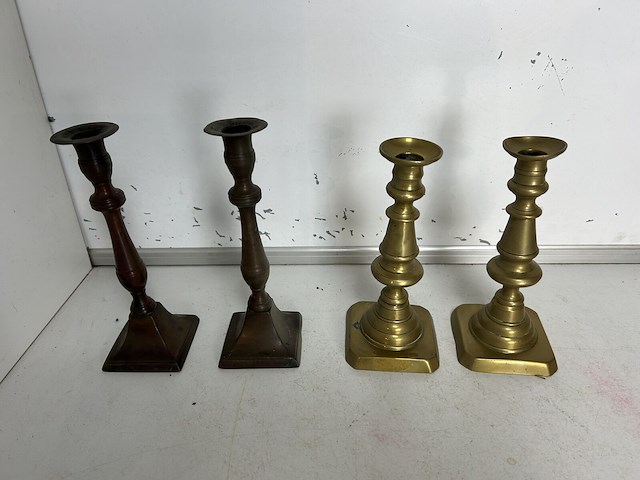 4 x paar antieke koperen kandelaars (8 items) - afbeelding 3 van  3